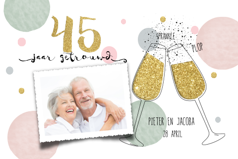 Unieke foto uitnodiging 45 jaar getrouwd champagne