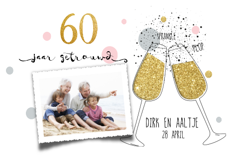 Unieke foto uitnodiging 60 jaar getrouwd champagne