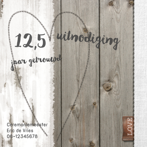 Unieke foto 12,5 jarig huwelijks jubileumkaart hout