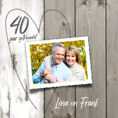 Unieke foto 40 jarig huwelijks jubileumkaart hout linnen