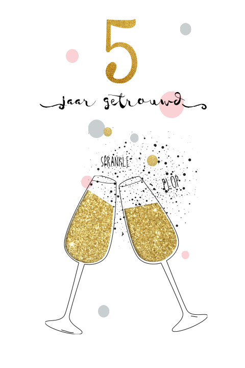 Hippe feestelijke uitnodiging 5 jaar getrouwd champagne glazen
