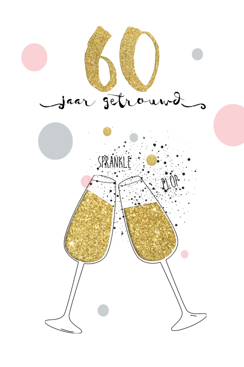 Hippe feestelijke uitnodiging 60 jaar getrouwd champagne glazen