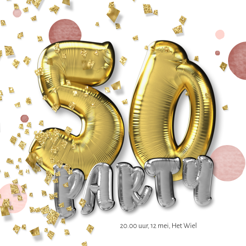 50 jaar uitnodiging met gouden folie ballon cijfers