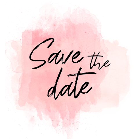Hippe save the date kaart met roze watercolor brushes