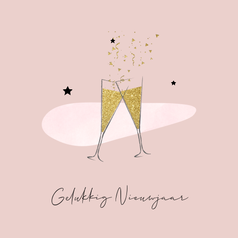 Bruisende enkele nieuwjaarskaart goud look champagne glazen