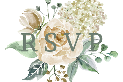 Witte rozen watercolor rsvp kaartje bij trouwkaart