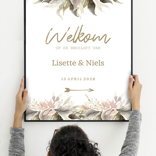 Poster soft flowers watercolor welkom huwelijksfeest
