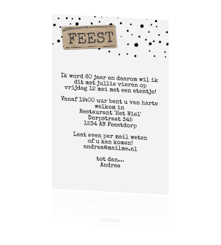 Wonderlijk Hippe enkele uitnodigingskaart etentje met confetti stippen zwart FB-86