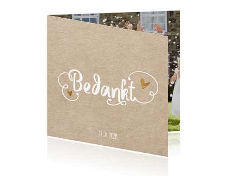 Foto bedankkaart van jullie huwelijk met sierletters en kraft