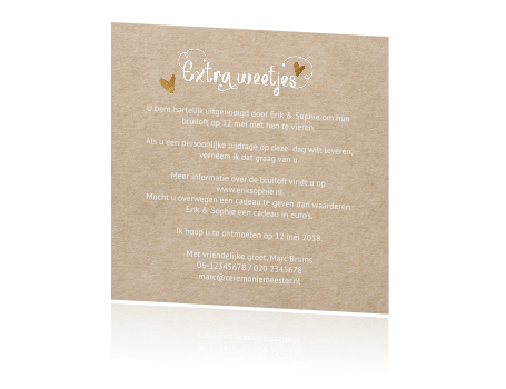 Extra kaartje voor bij jullie trouwkaart met kraft en sierletters