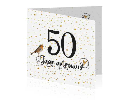 Goede 50 jaar getrouwd uitnodiging met goud confetti en handlettering JS-42