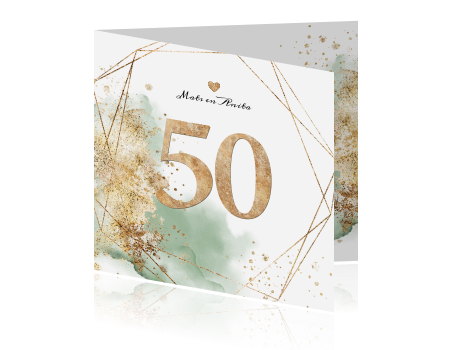 Spiksplinternieuw Gouden huwelijk 50 jaar uitnodiging met confetti en Handlettering GY-87