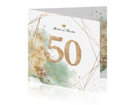 Verwonderend Gouden huwelijk 50 jaar uitnodiging met confetti en Handlettering AV-01