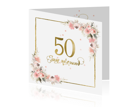 Ongebruikt Uitnodiging 50 jarig huwelijksjubileum met watercolor bloemen SI-55