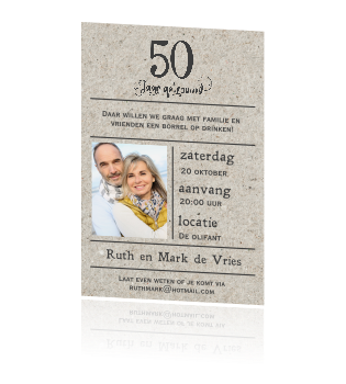 Spiksplinternieuw Enkele uitnodiging 50 jaar getrouwd lijn en kraft ME-27