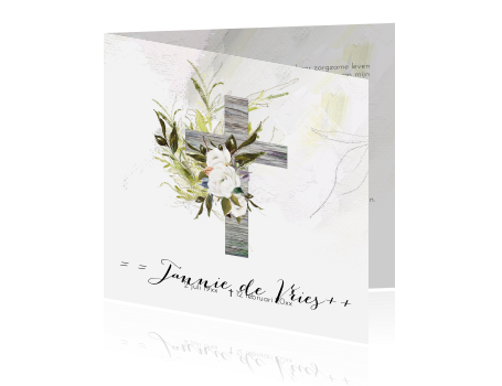 Spiksplinternieuw Liefdevolle rouwkaart met houten kruis en bloemen LM-02