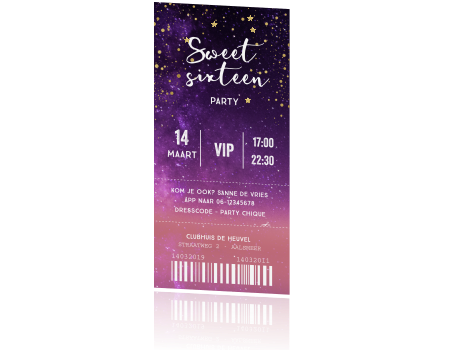 Fonkelnieuw Ticket uitnodiging sweet sixteen party NM-05